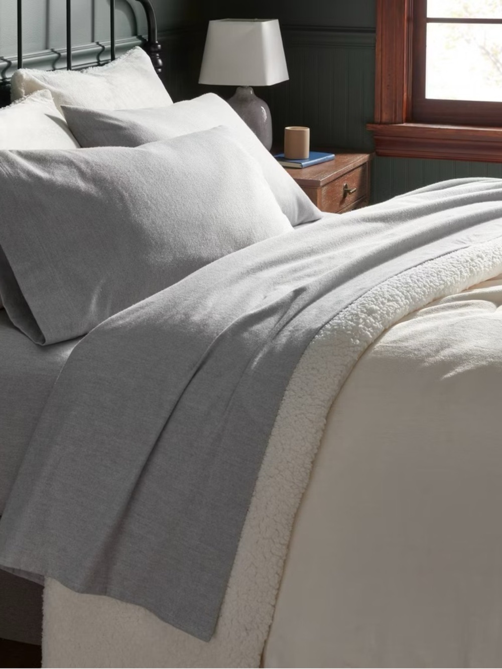 Target Flannel Sheet Set Queen Gray Stripe Cotton Blend Deep Pocket Soft NWT